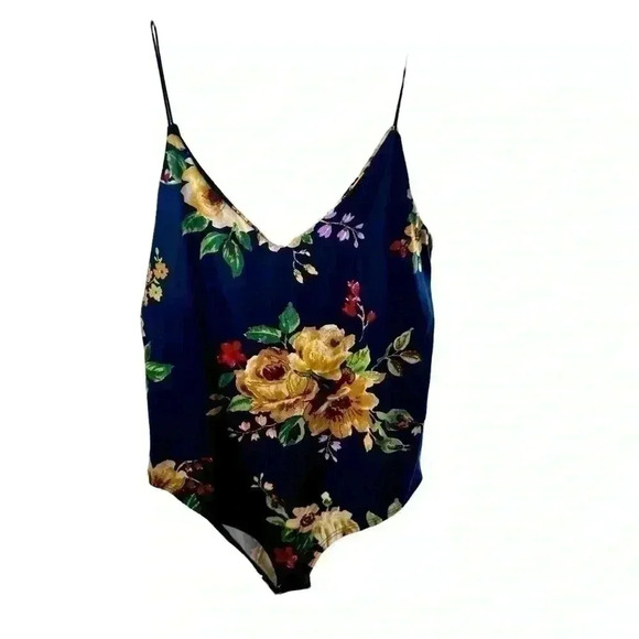Gaze Brand Sz Large Body Tank Snap Crotch Floral Bodysuit - Picture 1 of 5